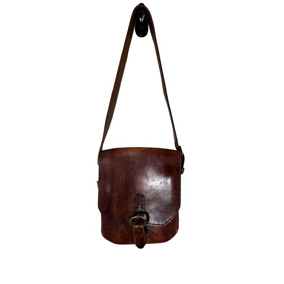 Vintage Saddle Bag Brown Leather Purse Shoulder Strap Brown Western Retro 60s - Picture 1 of 14